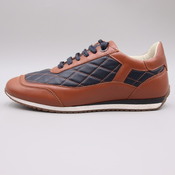 Amedeo Testoni x Totem Sz 6.5 Brown Navy Quilted Leather Luxury Driving Sneakers - Picture 3 of 10